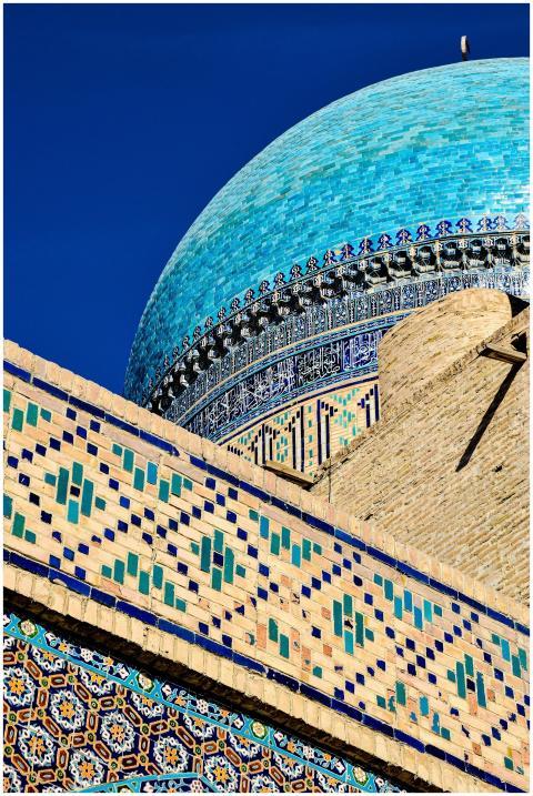 Detailed shot of Mir-i-Arab Madrasa's dome and mos