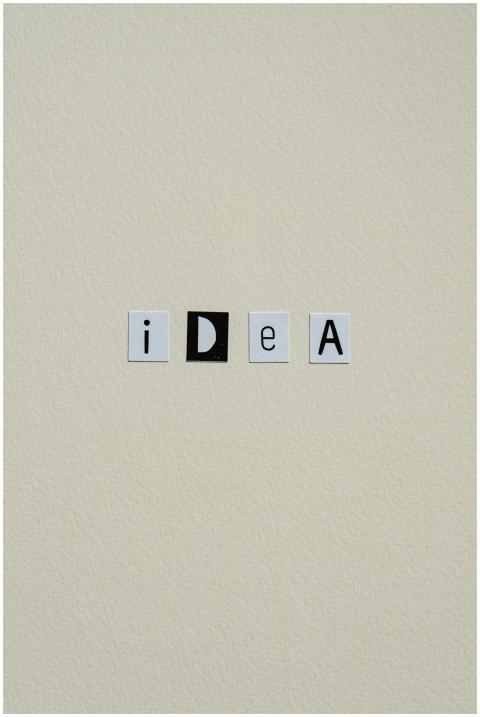 Minimalist design featuring the word 'idea' in mix