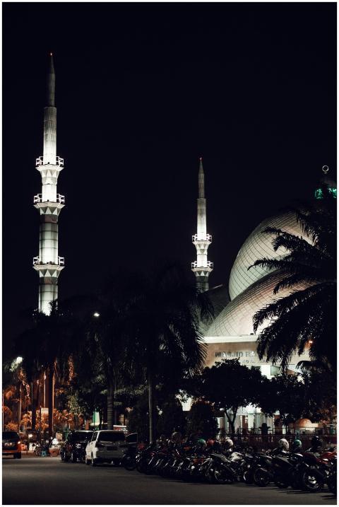 Beautiful night view of a mosque with illuminated