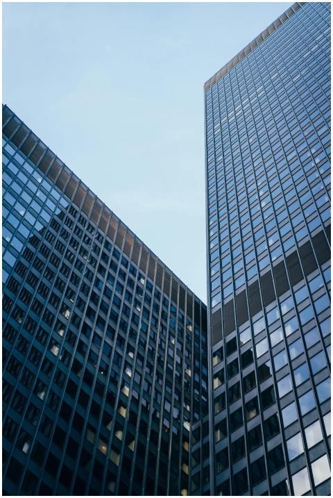 Low angle view of modern skyscrapers in Chicago, s