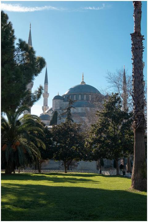Scenic view of the Hagia Sophia amidst lush greene