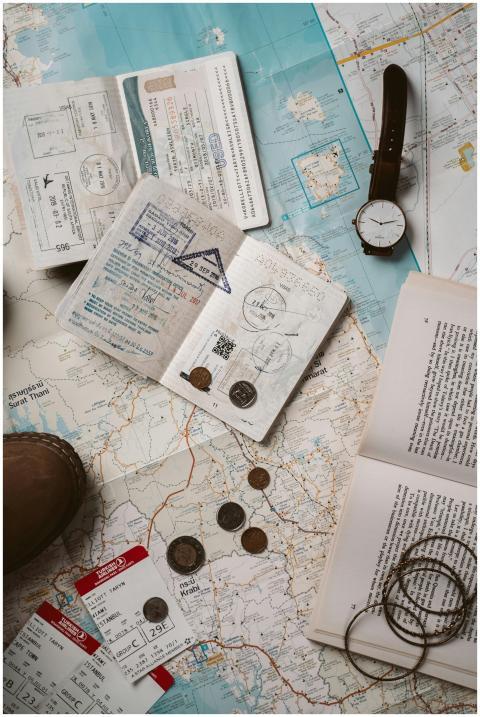 Explore wanderlust with flatlay of passport, map,