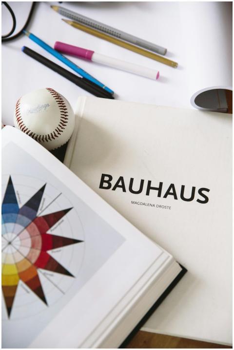An artistic workspace featuring a Bauhaus design b
