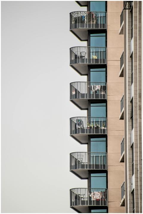 Stylish apartment balconies on a high-rise buildin