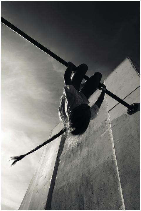 Black White Person Hanging