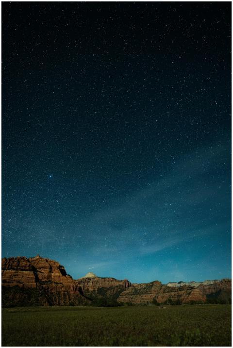 Scenic view of a star-filled sky over the rugged r