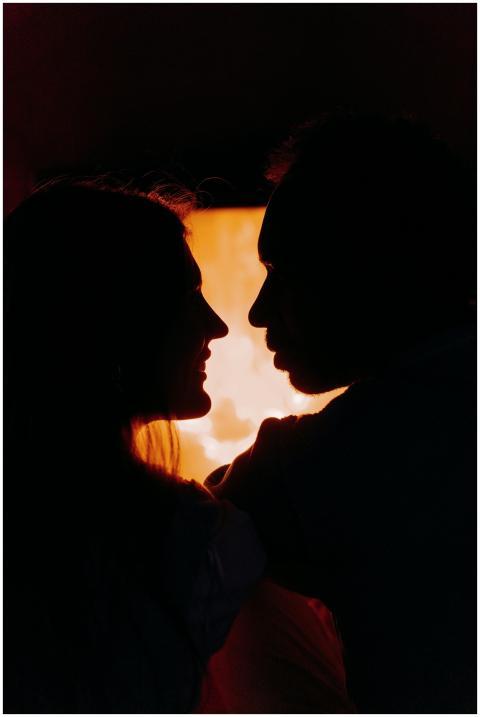 Silhouette of a couple sharing an intimate moment