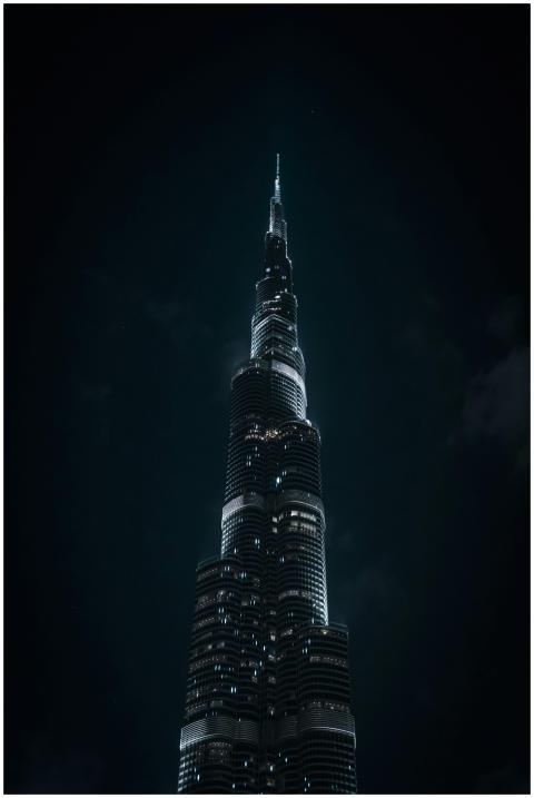 Dramatic nighttime photo of the iconic Burj Khalif