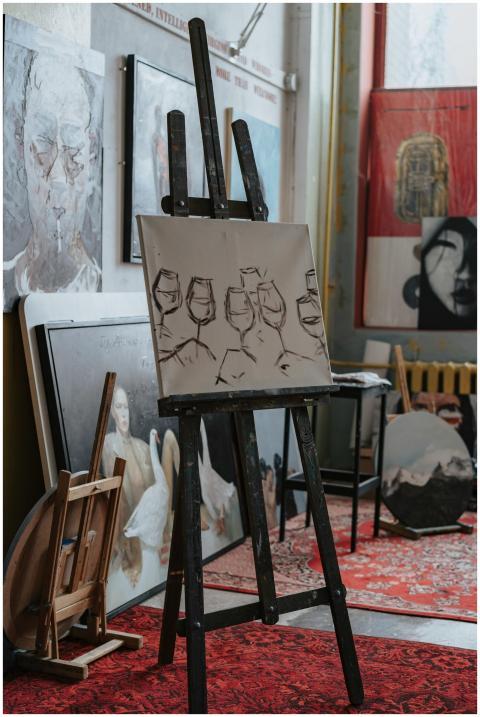 Explore the intricate details of a painter's studi