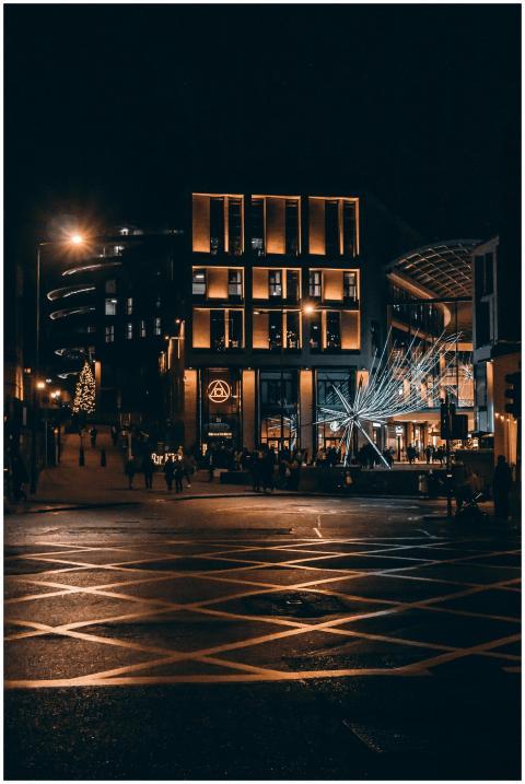 Vibrant night street scene in Edinburgh, Scotland,