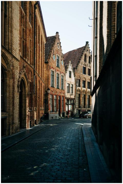 A picturesque cobblestone street in Bruges, Belgiu