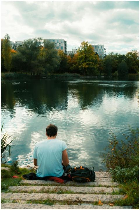Free stock photo of lake reflection, man near lake