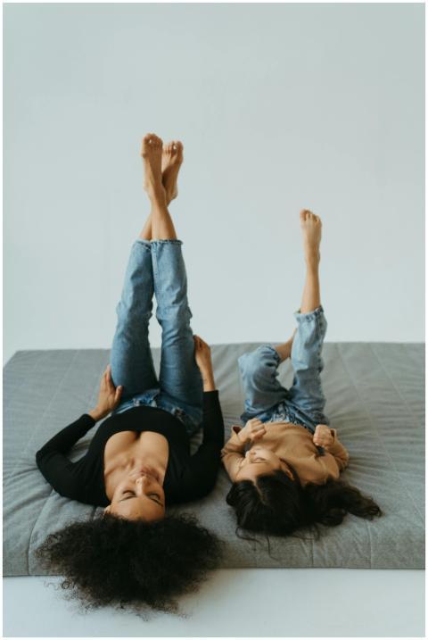 A joyful moment of a mother and daughter bonding o