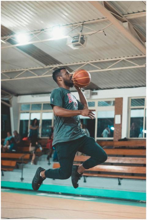 Energetic basketball player making an impressive j