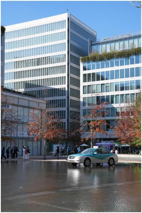 Cityscape featuring modern architecture and autumn