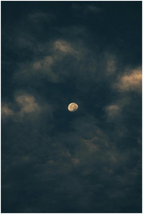 Ethereal night sky with a lone moon surrounded by