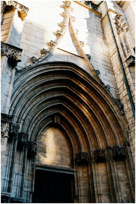 A detailed photo of a Gothic cathedral facade with