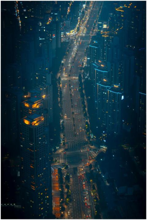 Dramatic aerial view of Seoul's bustling cityscape