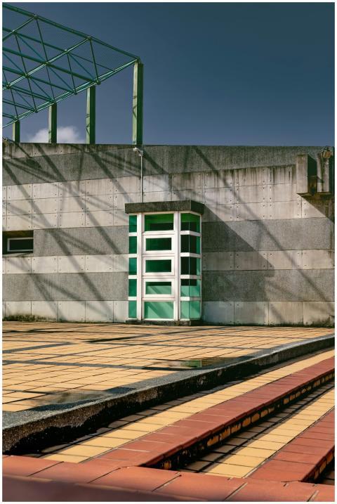 Modern industrial rooftop with geometric design an