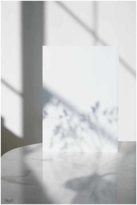 A minimalist vertical image featuring a blank pape