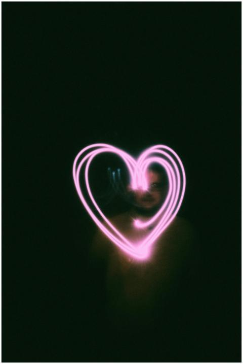 A vibrant heart shape created with light painting