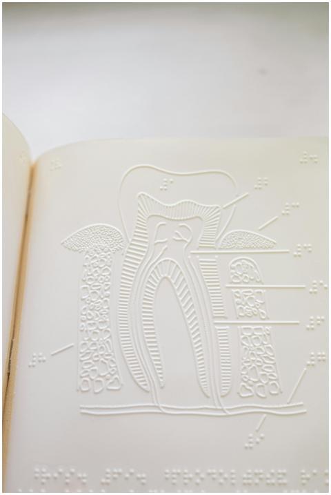 Close-up of an embossed braille book page illustra