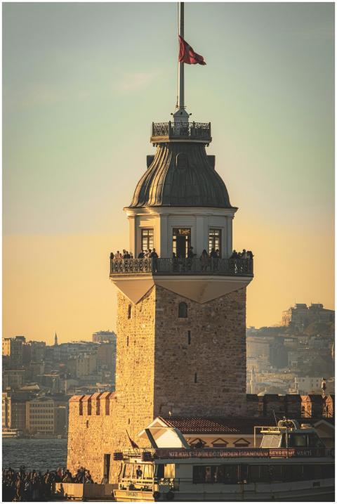 Enchanting view of Maiden's Tower with a warm suns