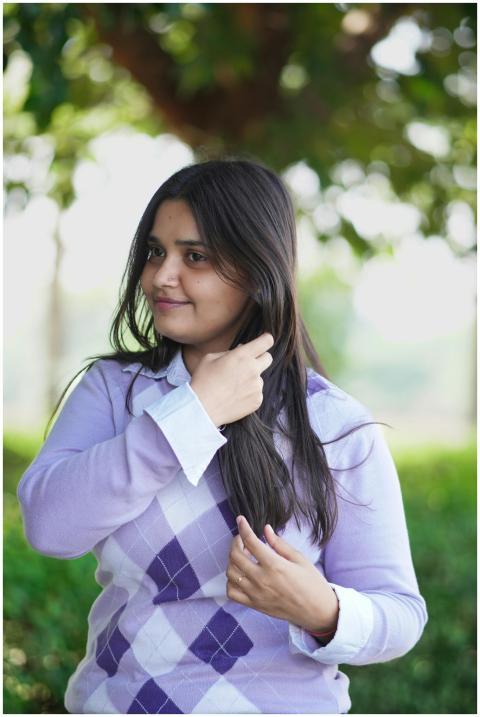 Portrait Woman Purple Argyle