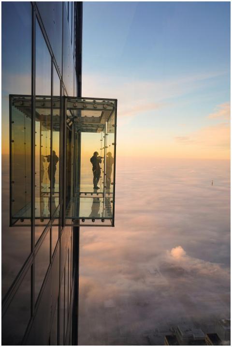 Silhouette of a person on Chicago Skydeck overlook