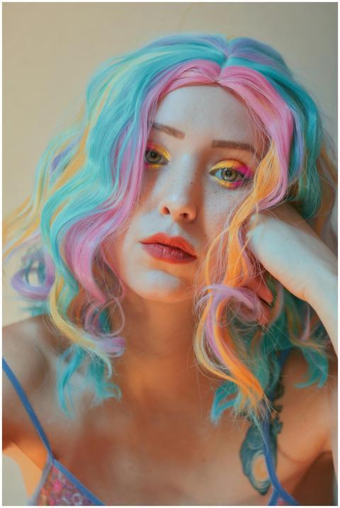 Colorful portrait of a woman with vivid multicolor