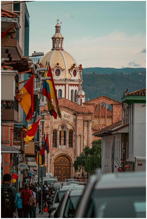 Vibrant street scene in Cuenca, Ecuador showcasing