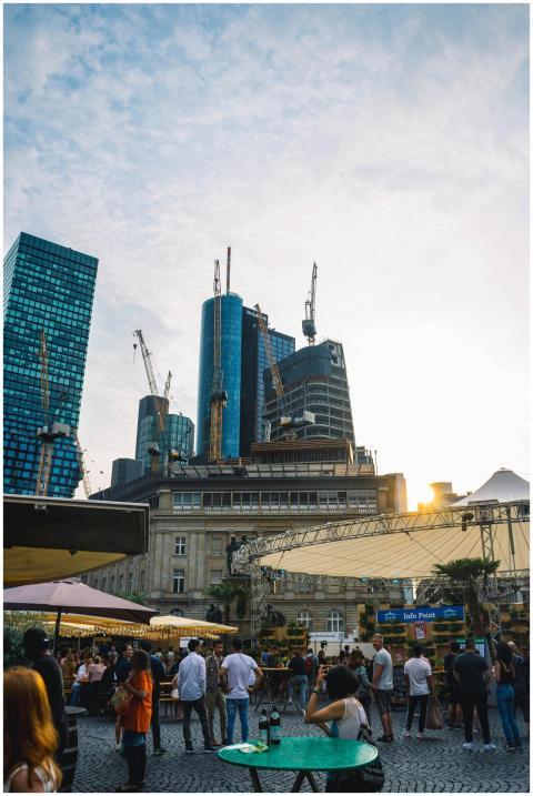 Vibrant outdoor marketplace in Frankfurt's urban s
