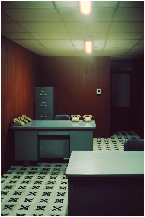 A vintage office with retro decor, showcasing old