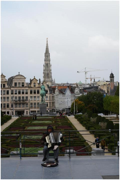 Street performer playing accordion at Mont des Art