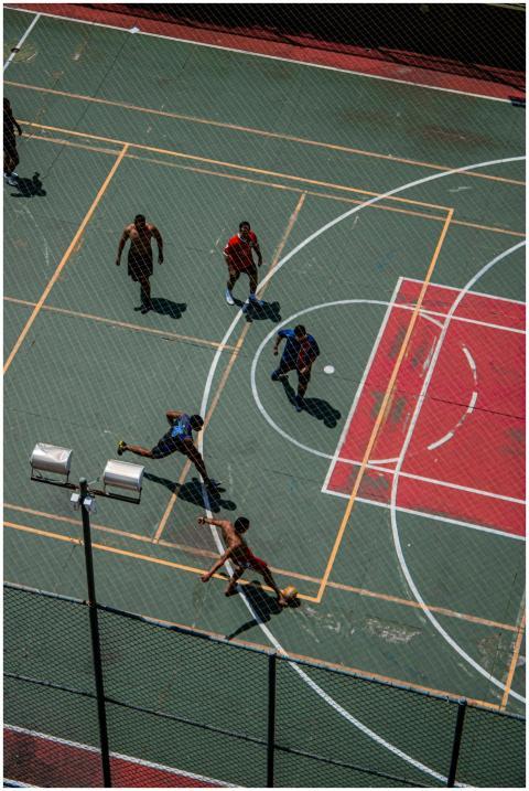 Dynamic aerial shot of a fast-paced sports game on
