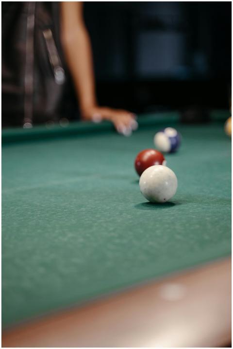 Focused shot of billiard balls on a pool table, id