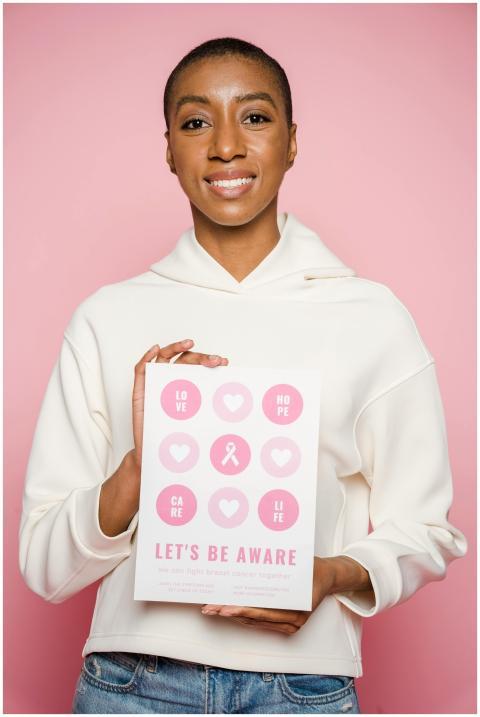 African American woman promoting breast cancer awa