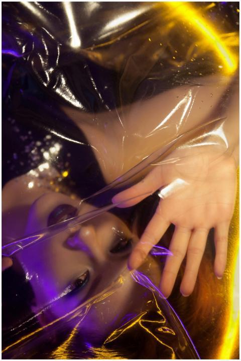 Artistic portrait of a woman with neon lights and