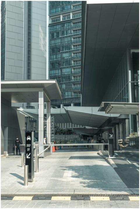 Contemporary urban architecture outside a high-ris