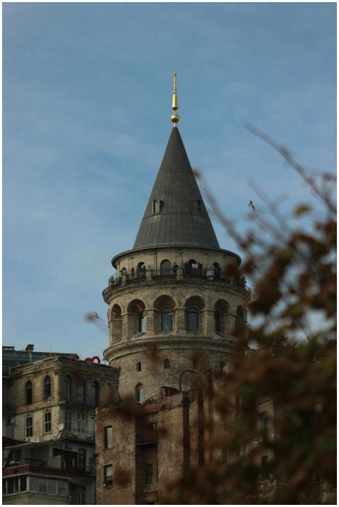 View of the historic Galata Tower in Istanbul, cle