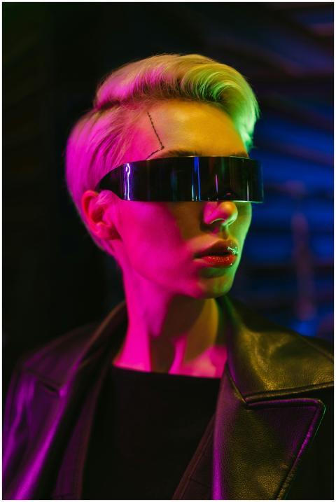 Striking portrait of a woman in cyberpunk attire w