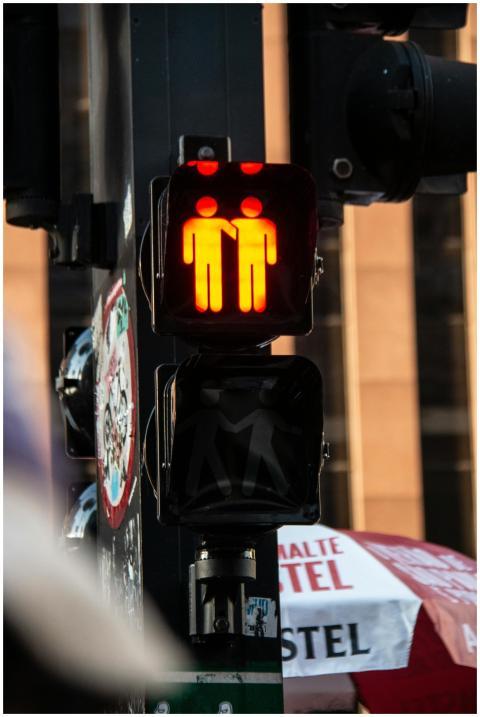 Close-up of a red pedestrian signal at an intersec