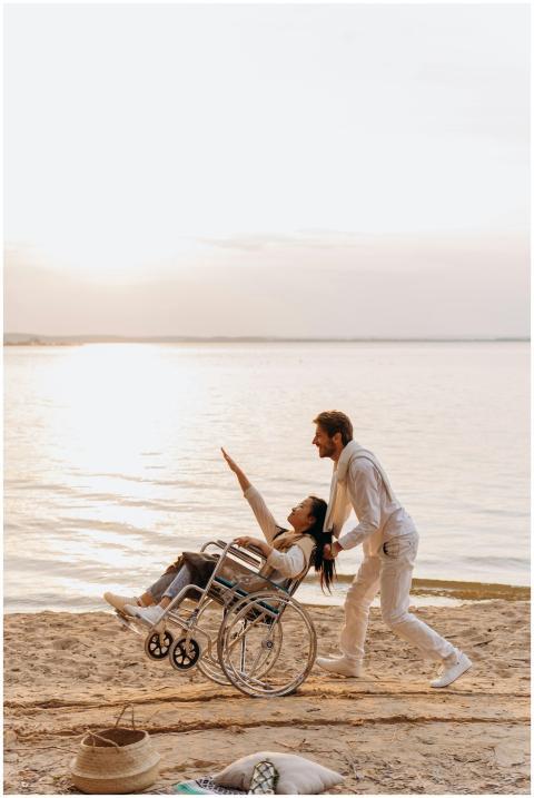 A couple enjoys a romantic moment on the beach, wi