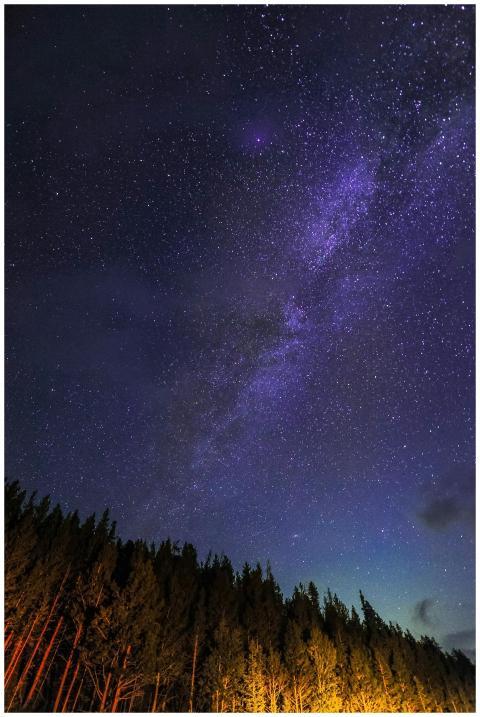 Vivid night sky with Milky Way galaxy above a fore