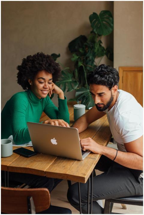 Two colleagues collaborating on a project using a