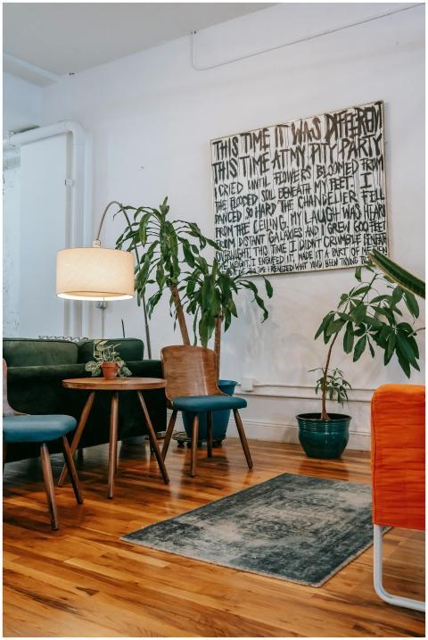 Stylish contemporary living room with wooden floor