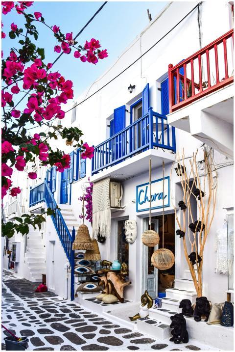 Discover a picturesque Greek street featuring vibr