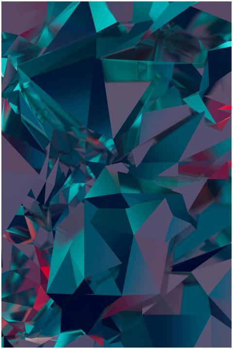 Dynamic abstract art with teal and red crystal sha