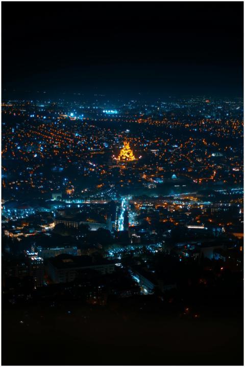 A breathtaking aerial night shot of Tbilisi, Georg