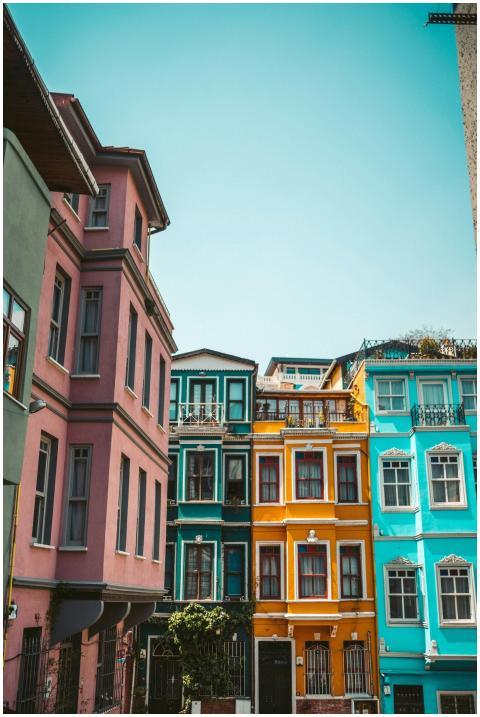 Vibrant facades of historic buildings in Istanbul,